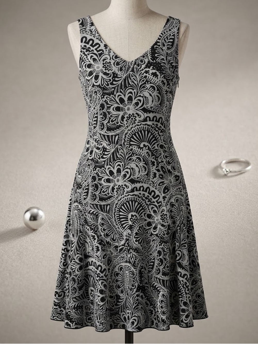 Elegant Black and White Floral Dress
